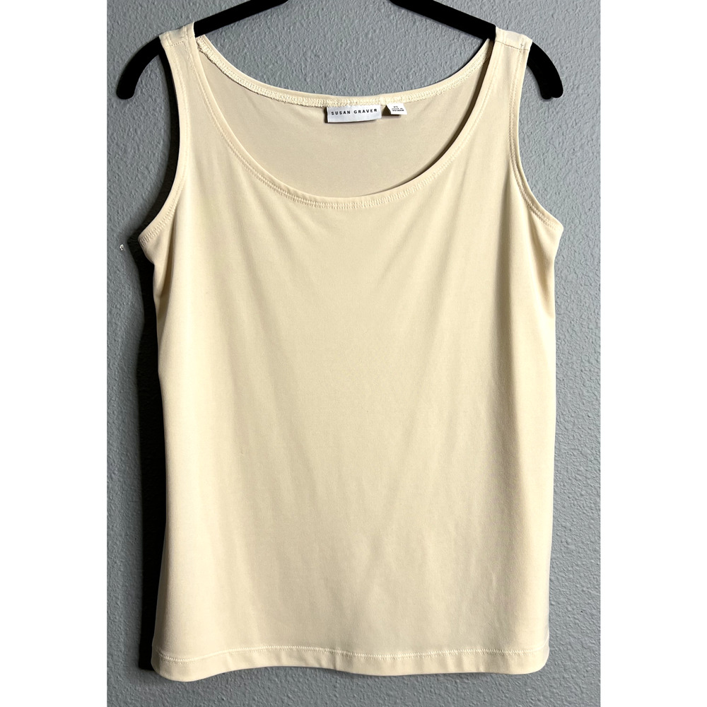 Susan Graver XS Ivory Sleeveless Top Blouse Women Stretch Minimalist Career Wear